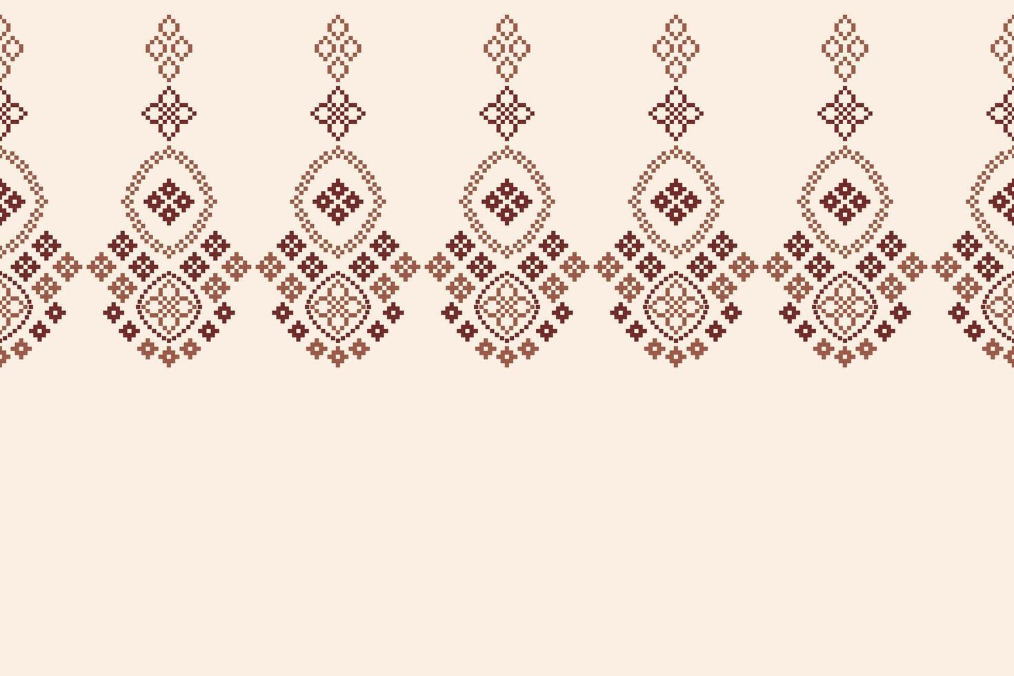 Brown cream color background fabric pattern abstract ethnic motif design pixel. vector