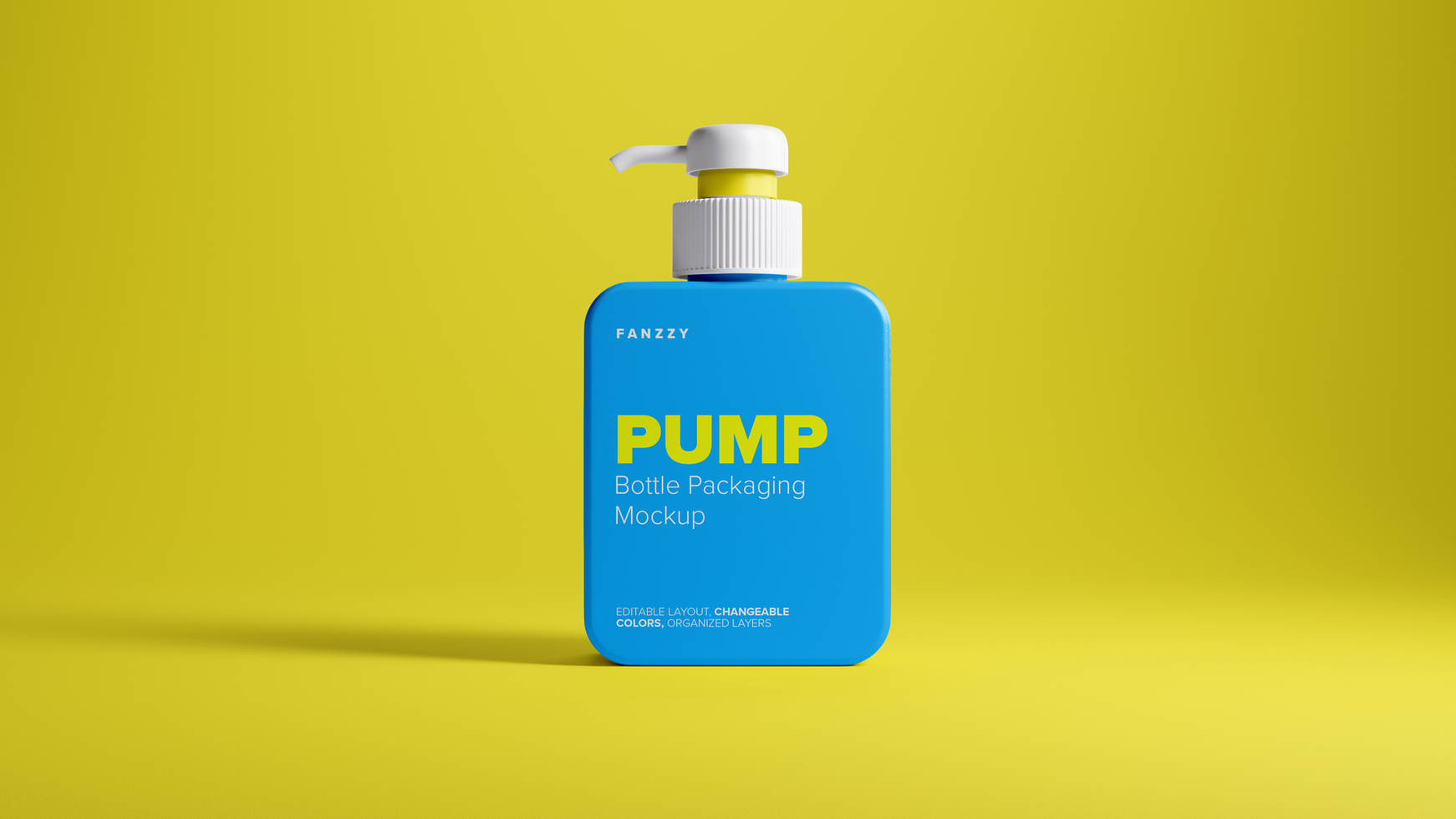 Pump bottle mockup with yellow background psd