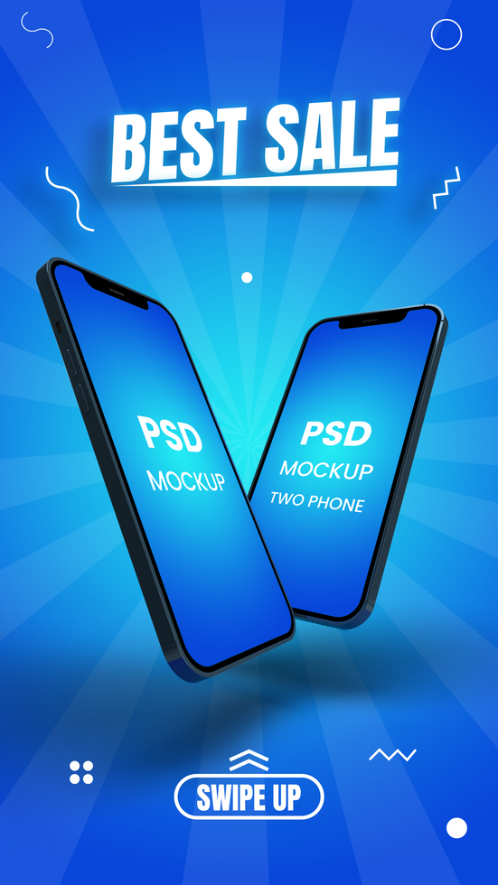 phone sale banner design. vertical discount design. blue post template. psd