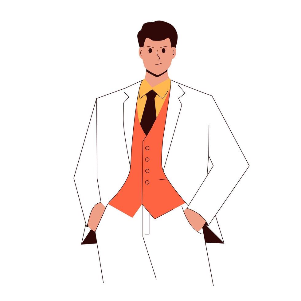 confident male office worker stands and stares ahead vector