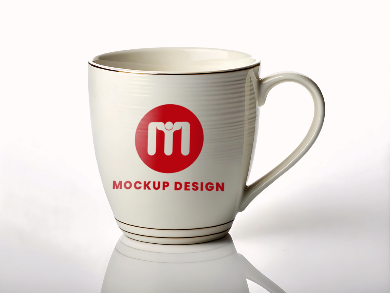 A coffee mug with a red logo on it psd