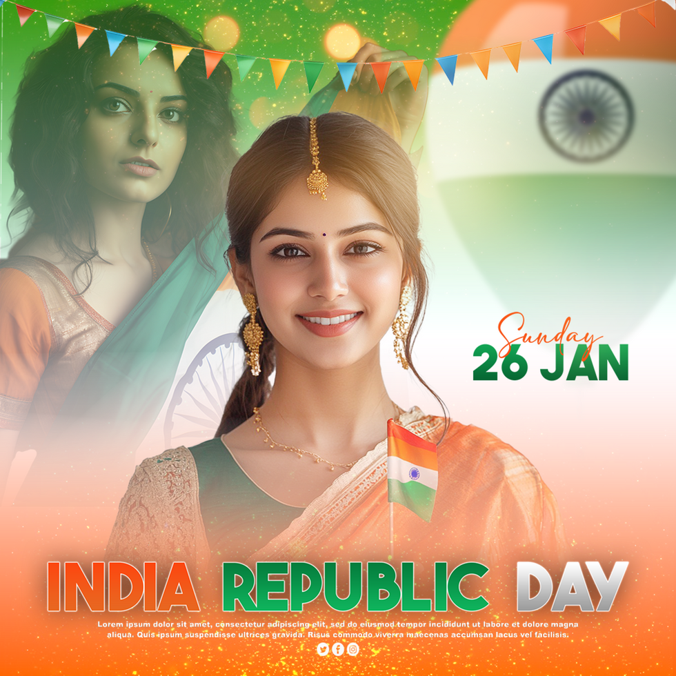 Happy India Republic day poster with girl celebration background India republic day greeting psd