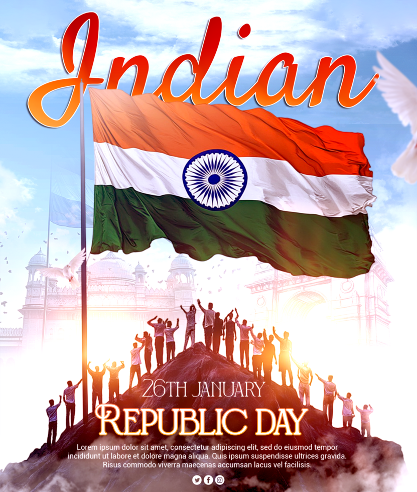 Republic day of India celebration poster template with Indian republic day text design India day psd