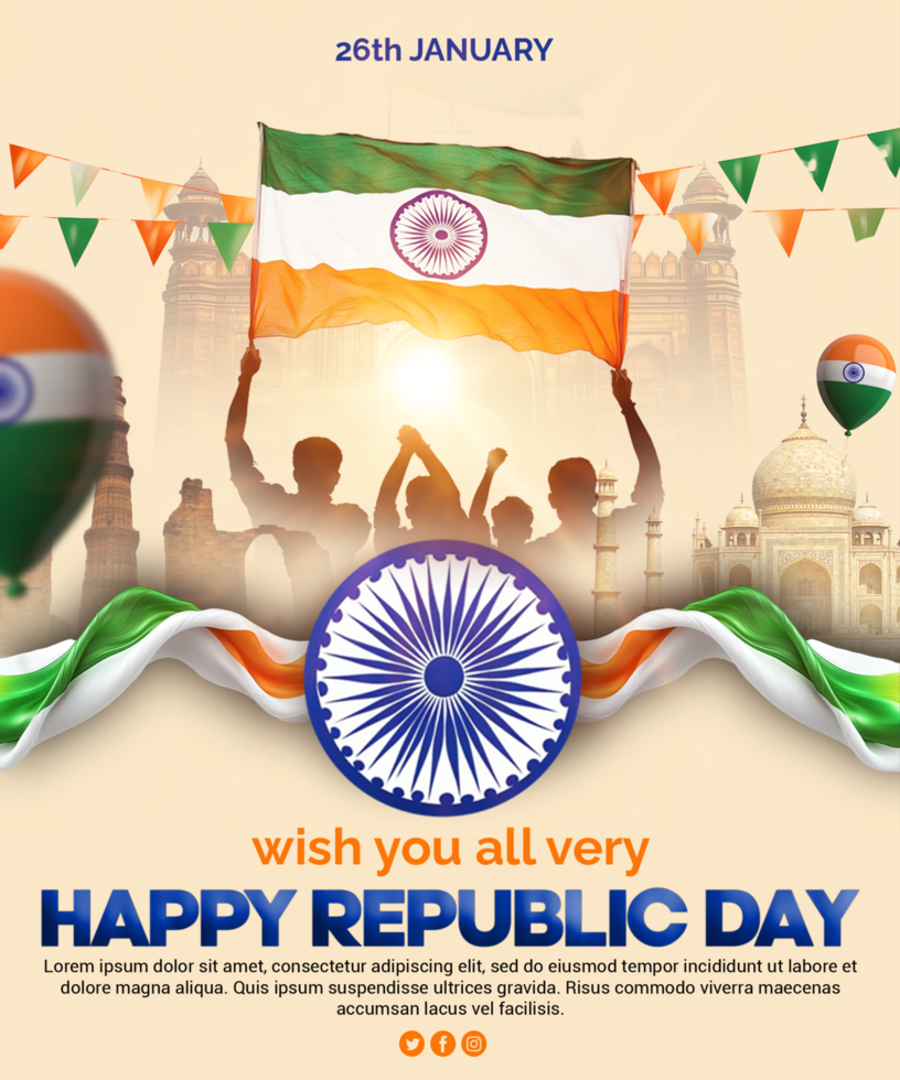 Indian republic day Greeting poster template with Indian Flag Happy Indian republic day post psd
