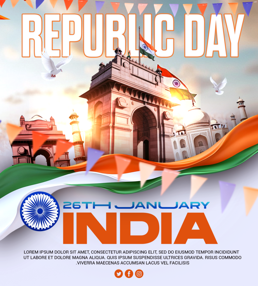 India republic day celebration poster template Happy Indian republic day greeting card India day psd