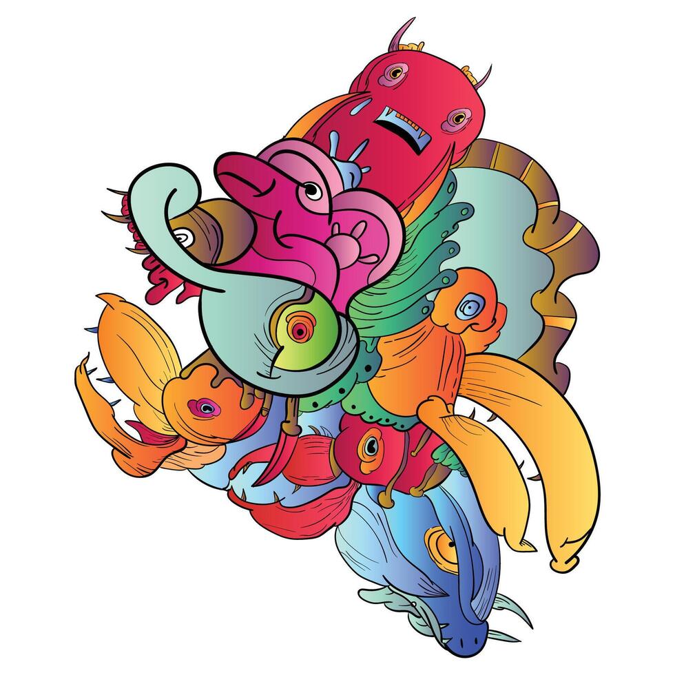 Multiple cute face monster illustration can be use for anything vector