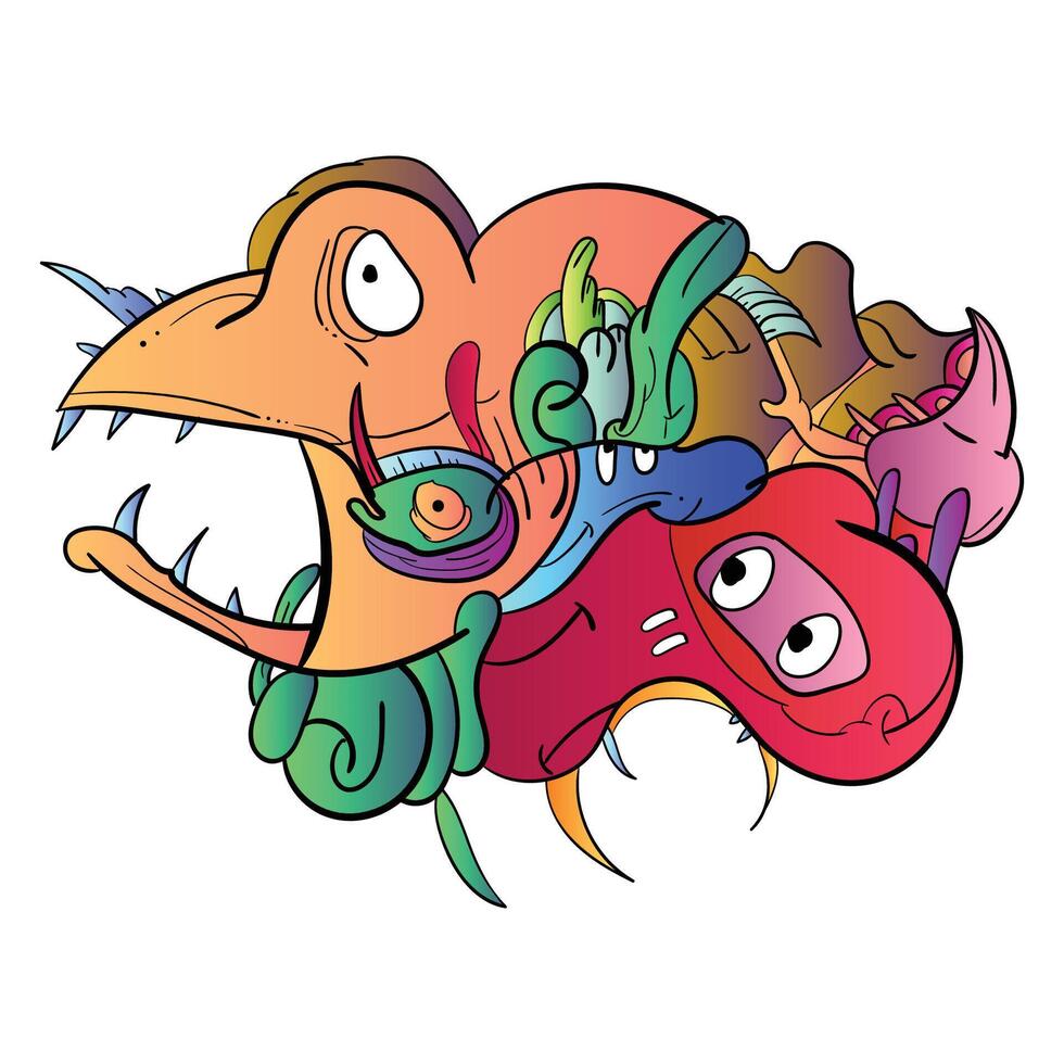 Multiple cute face monster, leaves, ice illustration vector