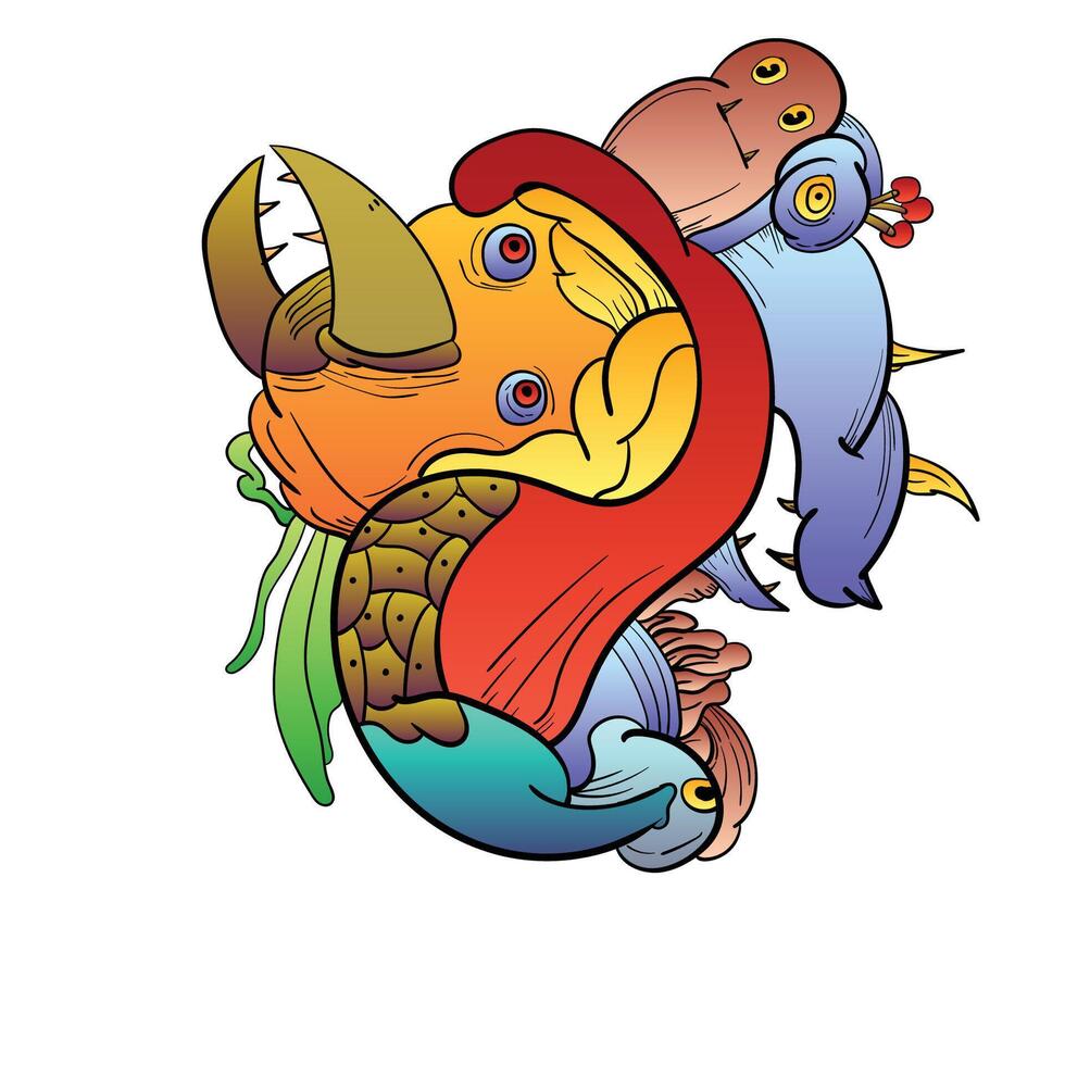 Cute doodle art. Colorful art . illustrations. smile face. A screaming mouth. Monster Biting. vector