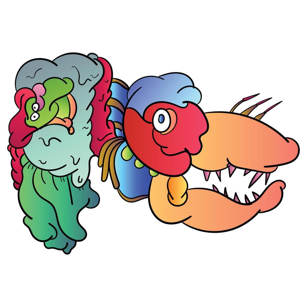 illustration of Doodle cute Monster, face, bite, smiling background ,Hand drawing Doodle vector