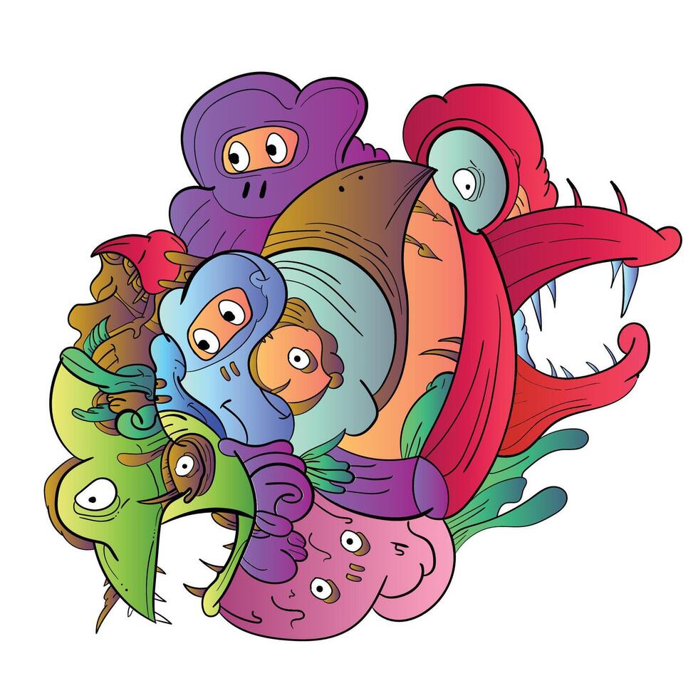 illustration of Doodle cute Monster Hand drawing Doodle vector