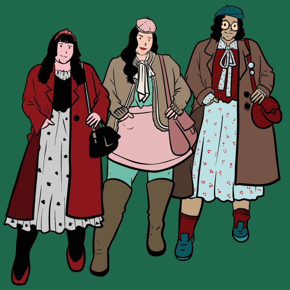 big beauty girls with winter outfit fashion vector
