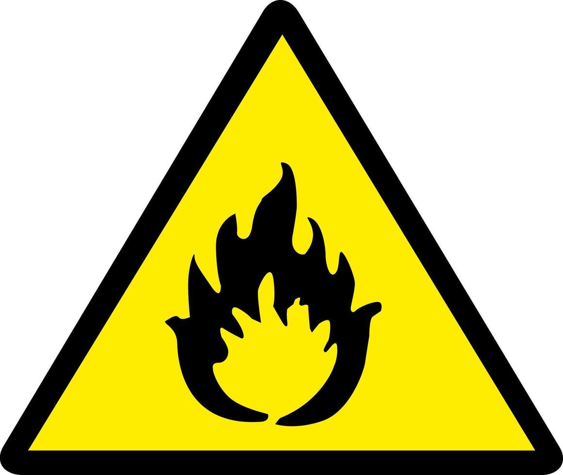black yellow danger sign fire or flammable, warning or risk sign vector