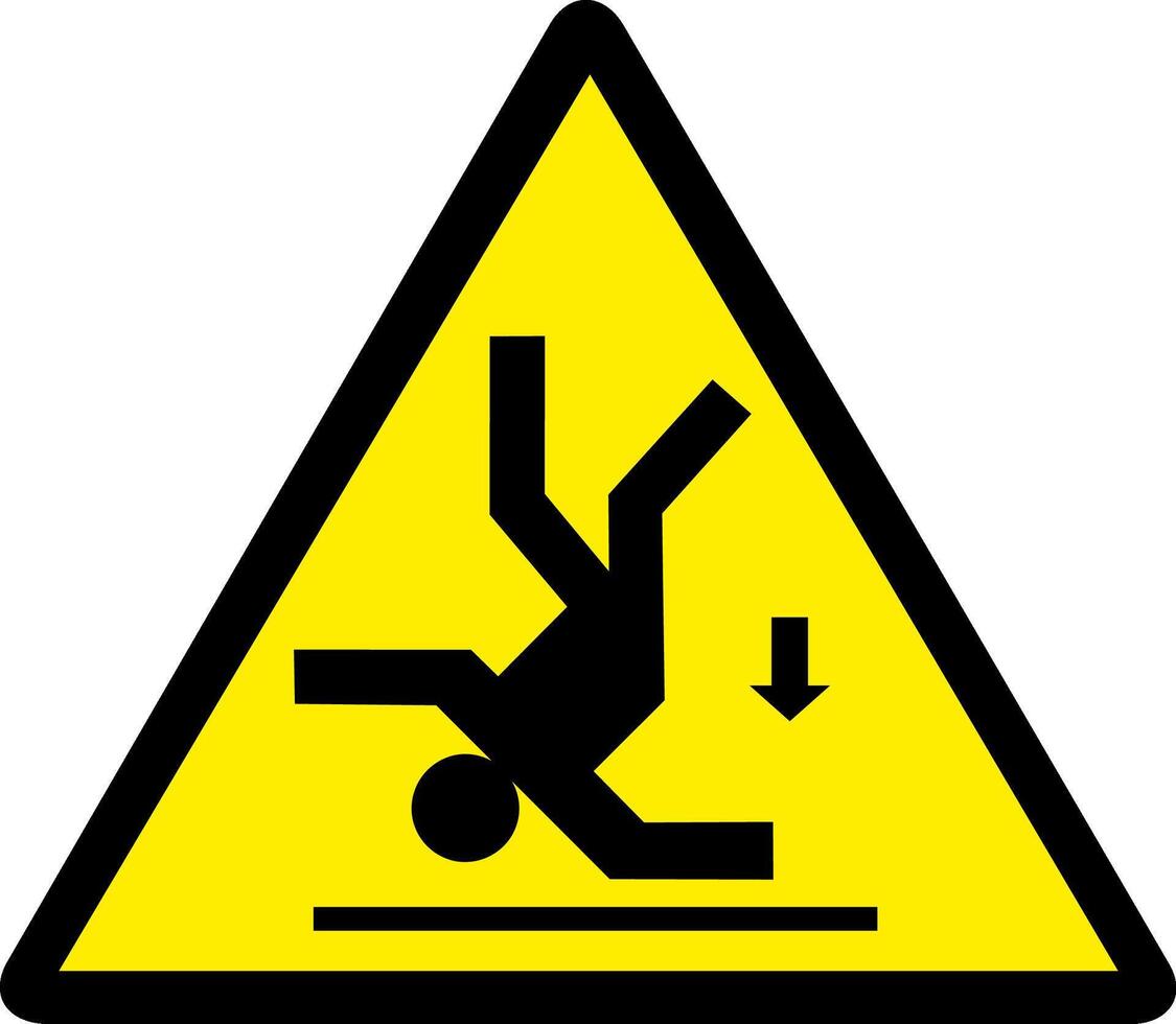 black yellow danger sign falling different level, warning or risk sign vector
