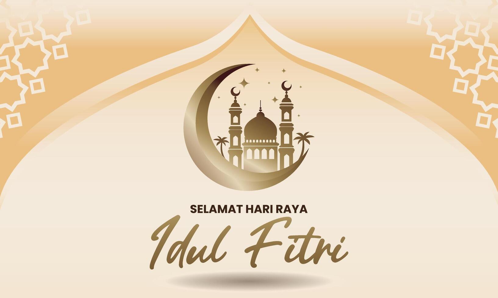 Selamat Hari Raya Idul Fitri greeting card template design. Islamic background with beautiful Ornaments of moon, mosque. vector