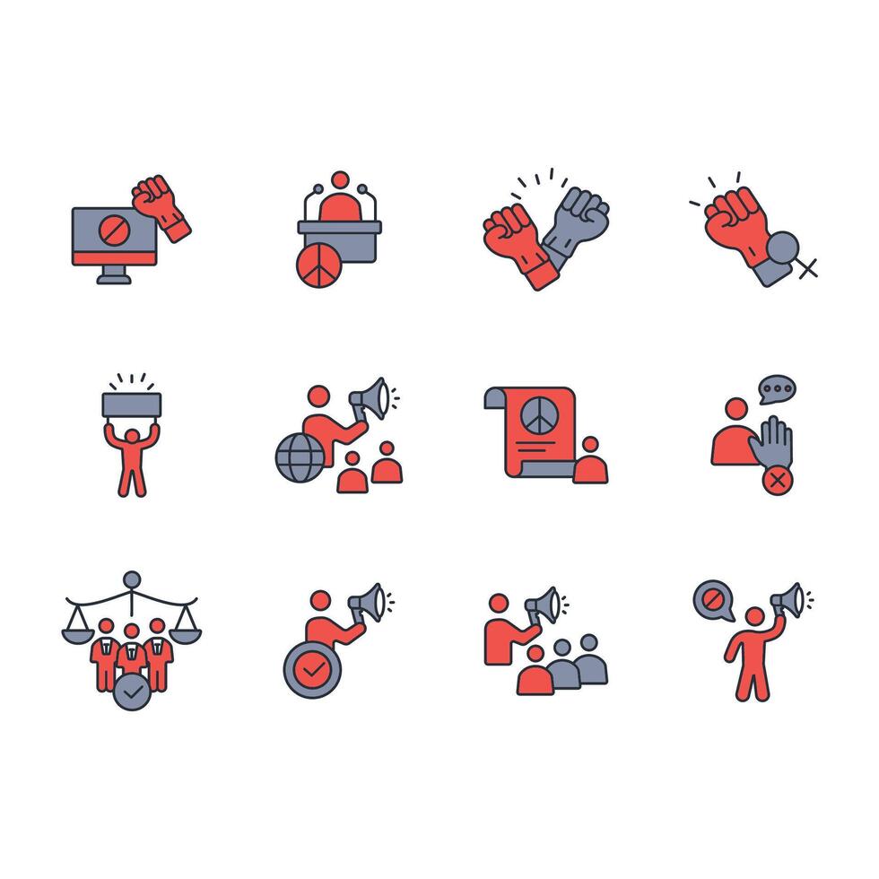 activism protest icon set..Editable stroke.linear style sign for use web design,logo.Symbol illustration. vector