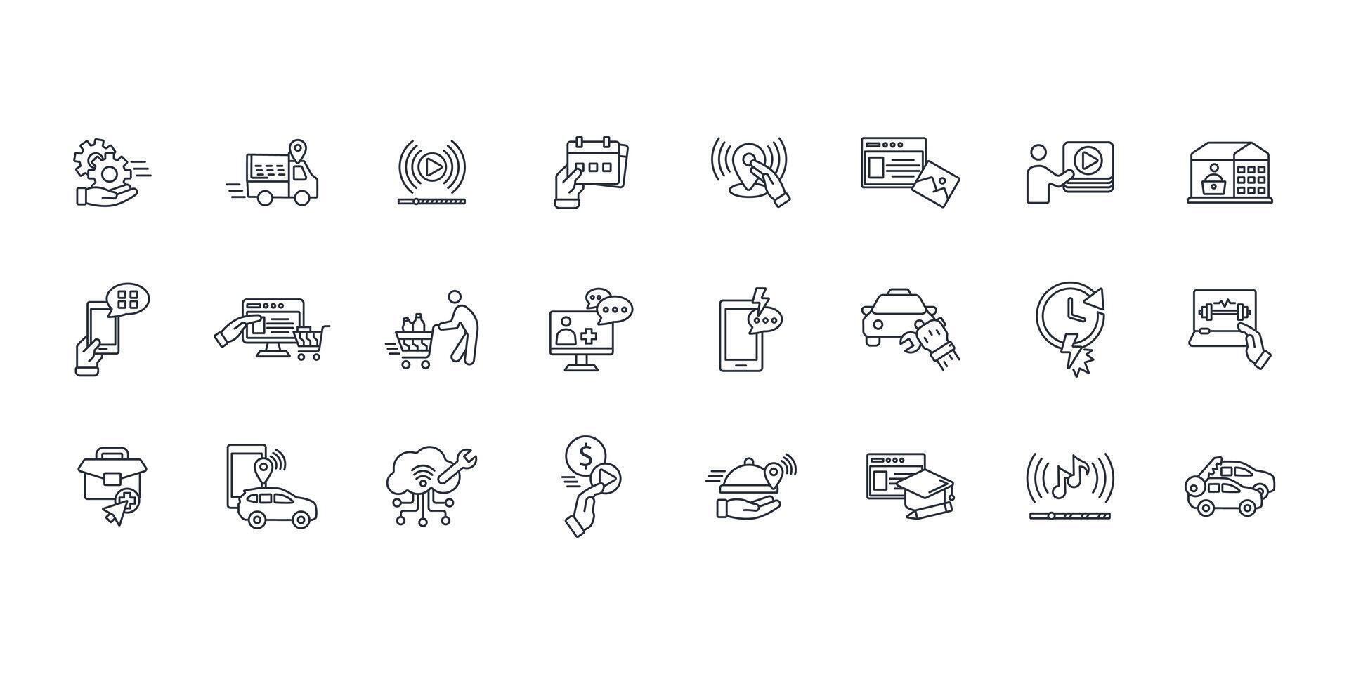 On-demand icon set..Editable stroke.linear style sign for use web design,logo.Symbol illustration. vector