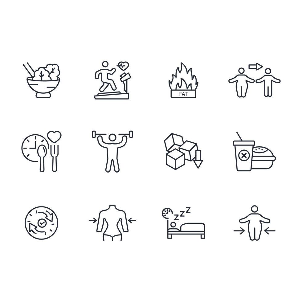 Weight loss icon set..Editable stroke.linear style sign for use web design,logo.Symbol illustration. vector