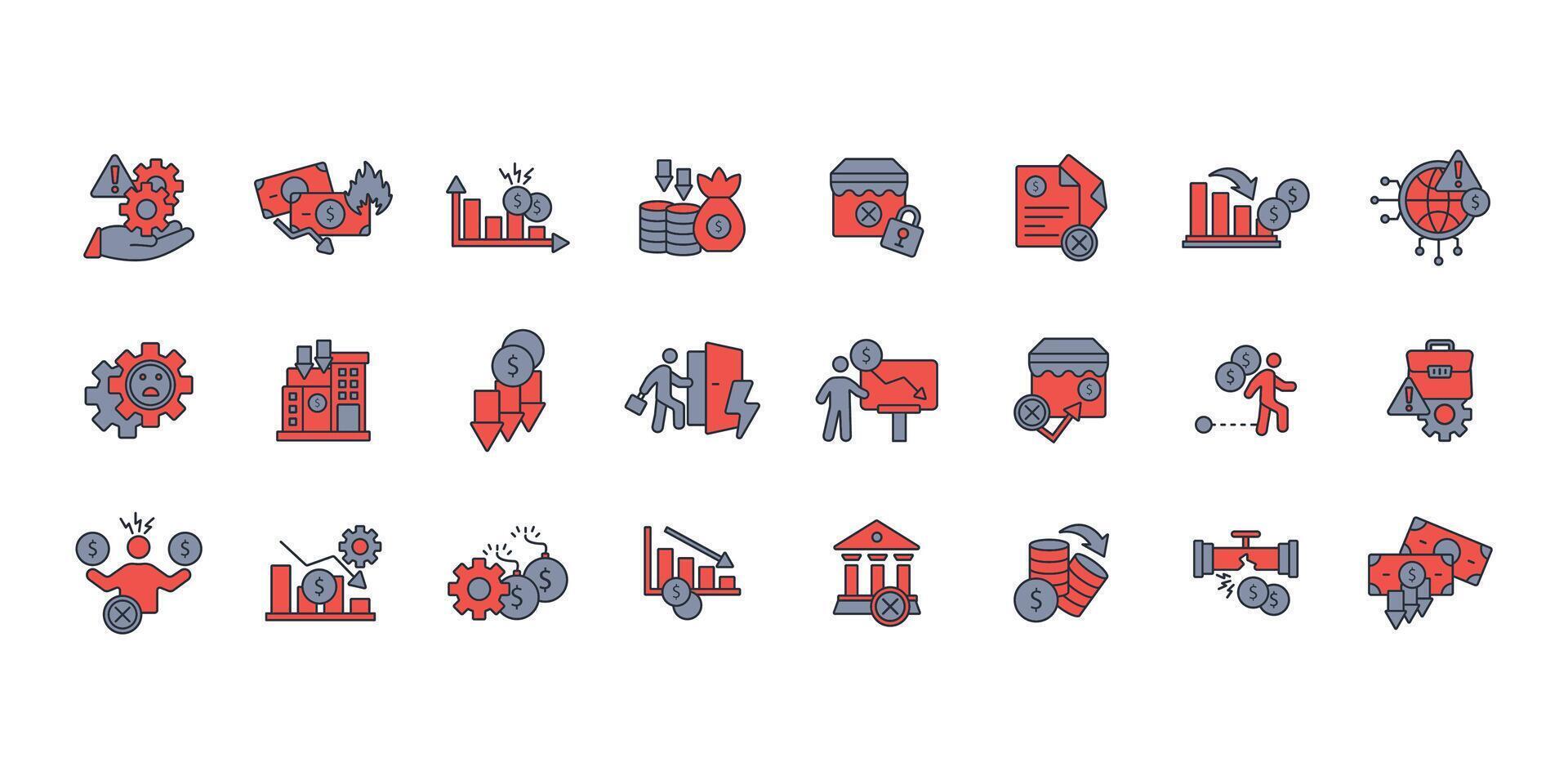 Business failure icon set..Editable stroke.linear style sign for use web design,logo.Symbol illustration. vector