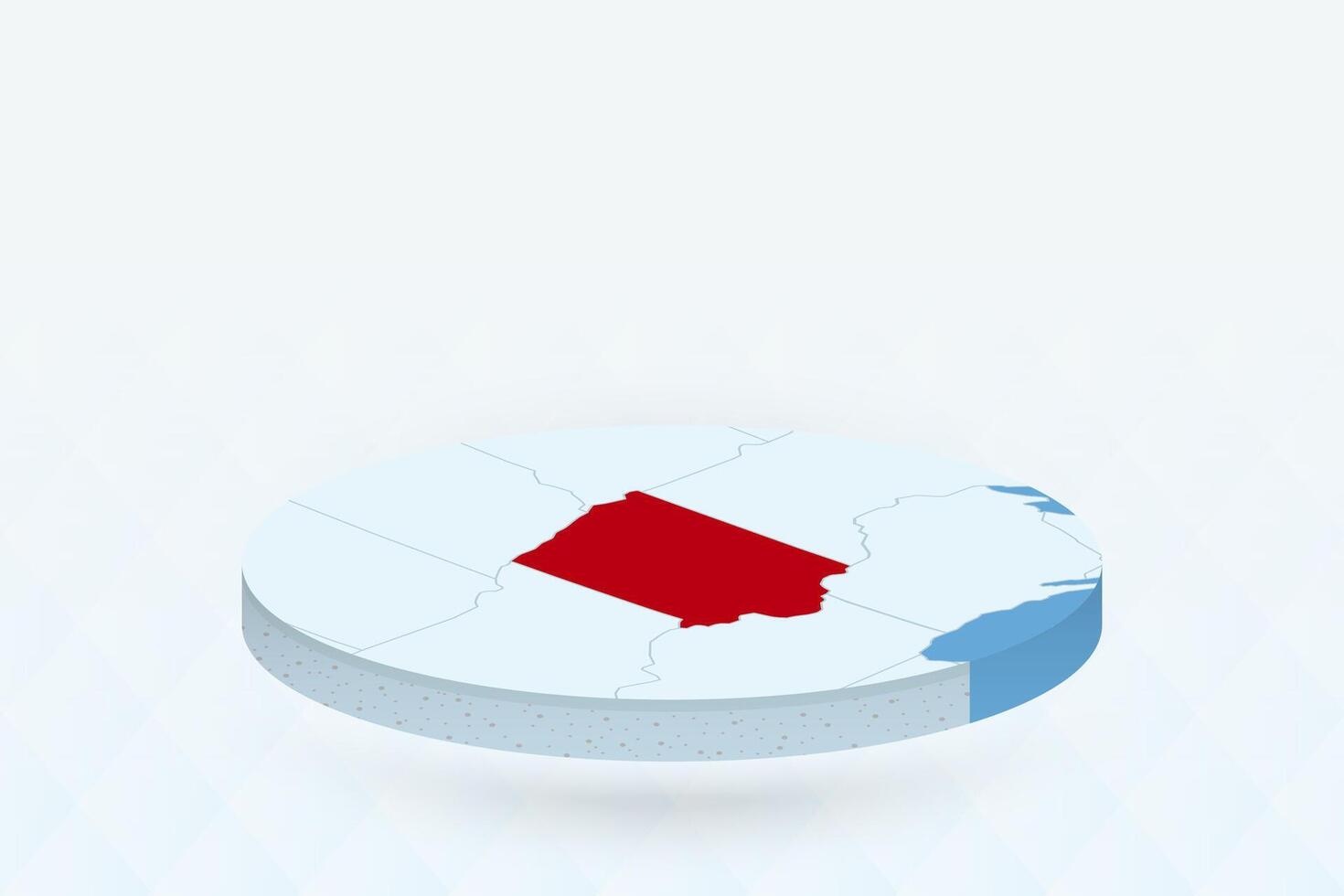 3D Isometric Map Highlighting Iowa in Red. vector