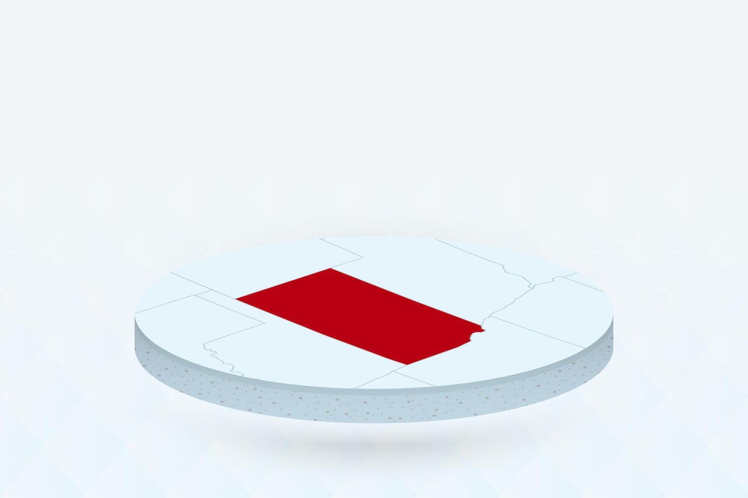 3D Isometric Map Highlighting Kansas in Red. vector
