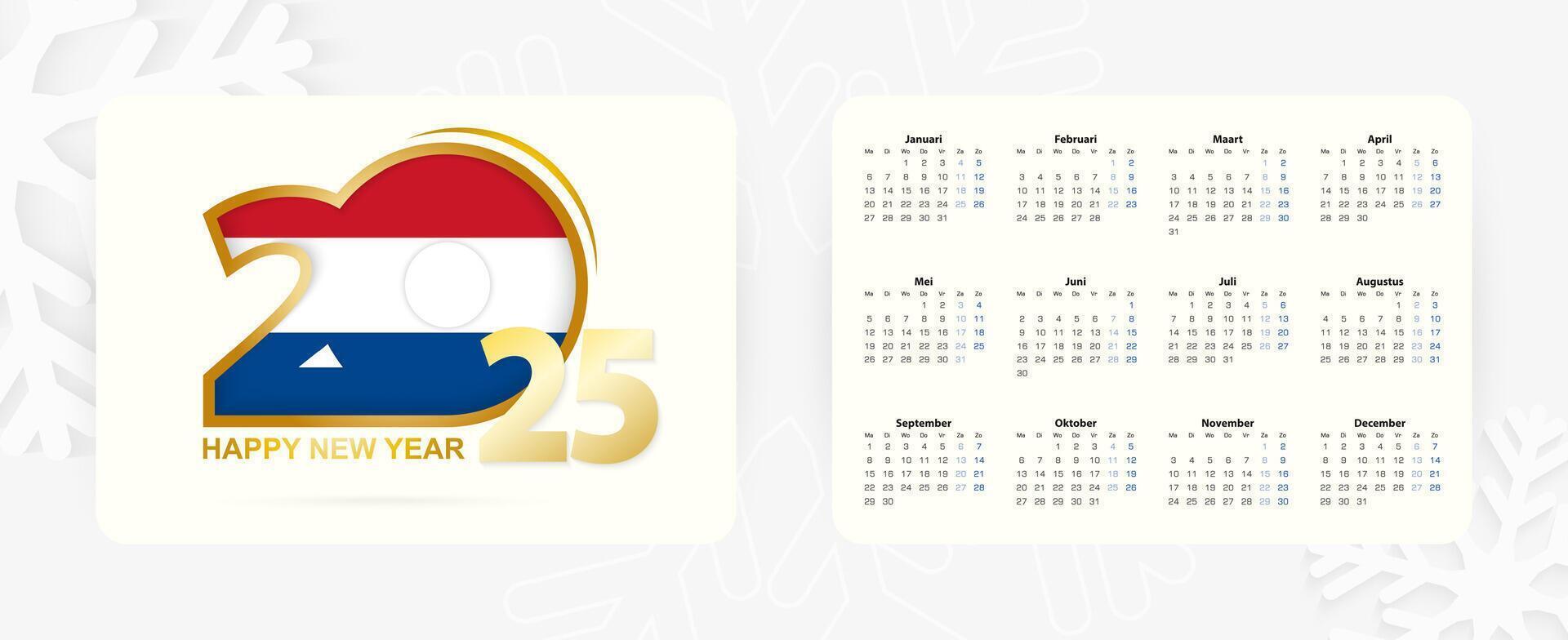 Horizontal Pocket Calendar 2025 in Dutch language. New Year 2025 icon with flag of Netherlands. vector