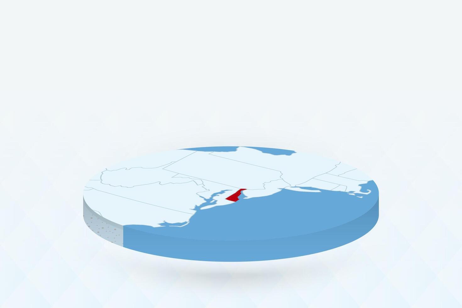 3D Isometric Map Highlighting Delaware in Red. vector