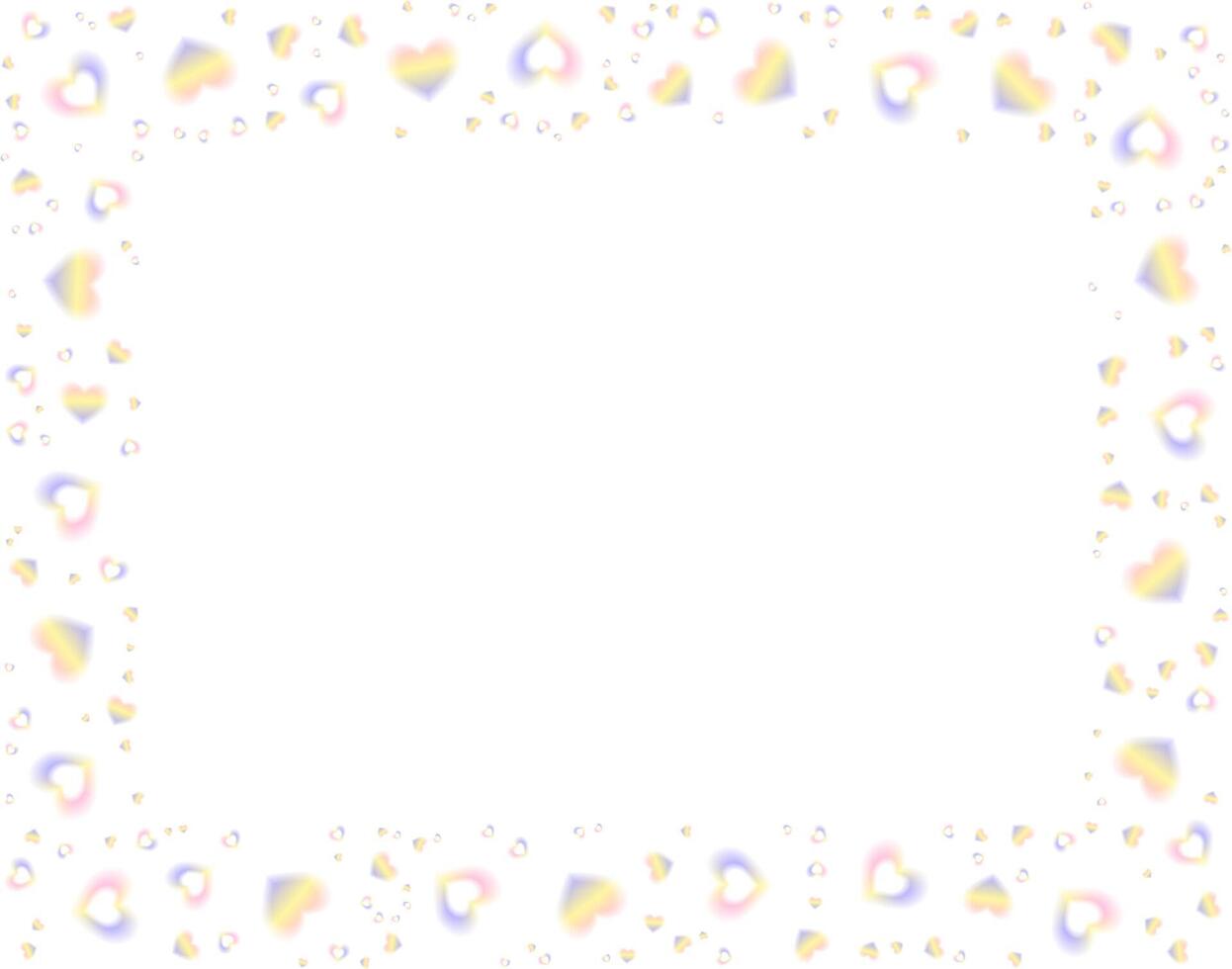 Cute frame with blurred gradient multicoloured hearts. Romantic design for Valentine's Day, wedding and Mother's Day for postcard, web, banner, brochure. vector