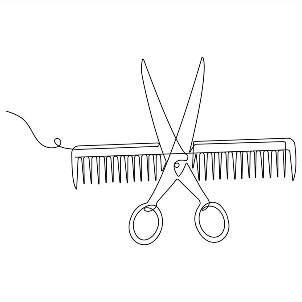 Scissor tool one line continuous single line art drawing outline design illustration vector