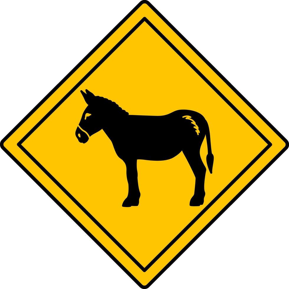 Yellow Road Sign Donkey. Icon. Road Sign Warning about Crossing the Road by Animals. Sticker for Zoo vector