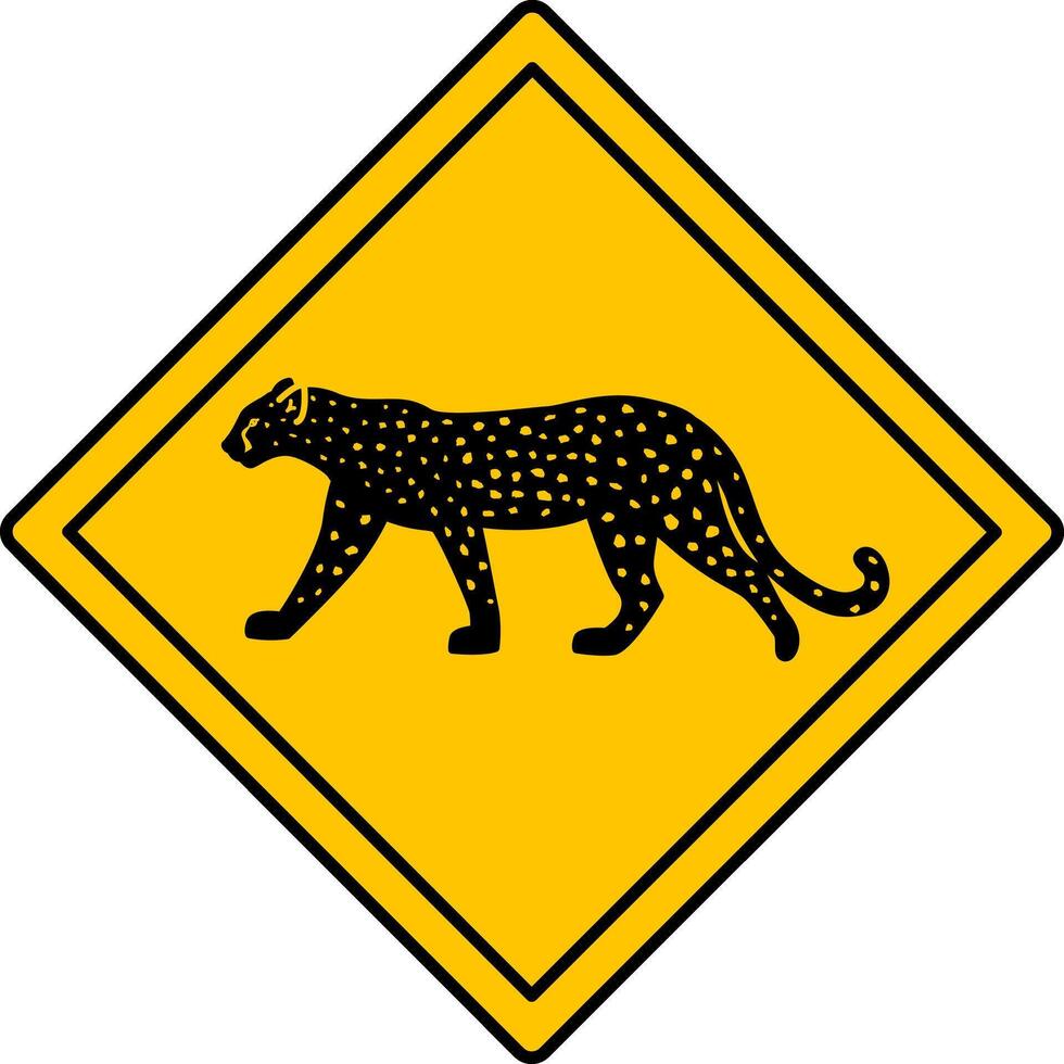 Yellow Road Sign Leopard. Icon. Wild Cat, Predator. Road Sign Warning Animals Crossing the Road. Zoo Sticker vector