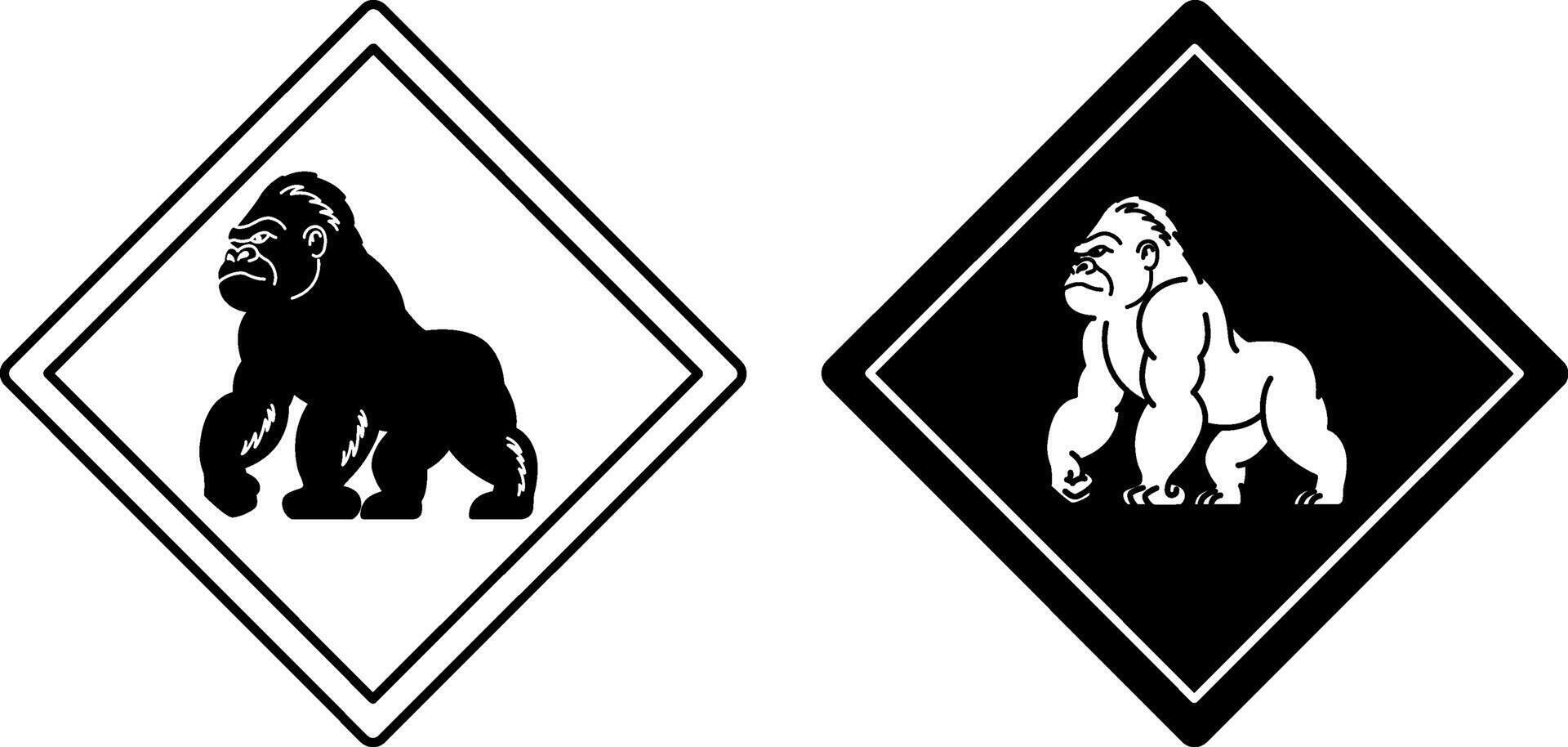 Gorilla Road Signs. Black and White Icons. Monkey. Road Sign Warning about Crossing the Road by Animals. Sticker for Zoo vector