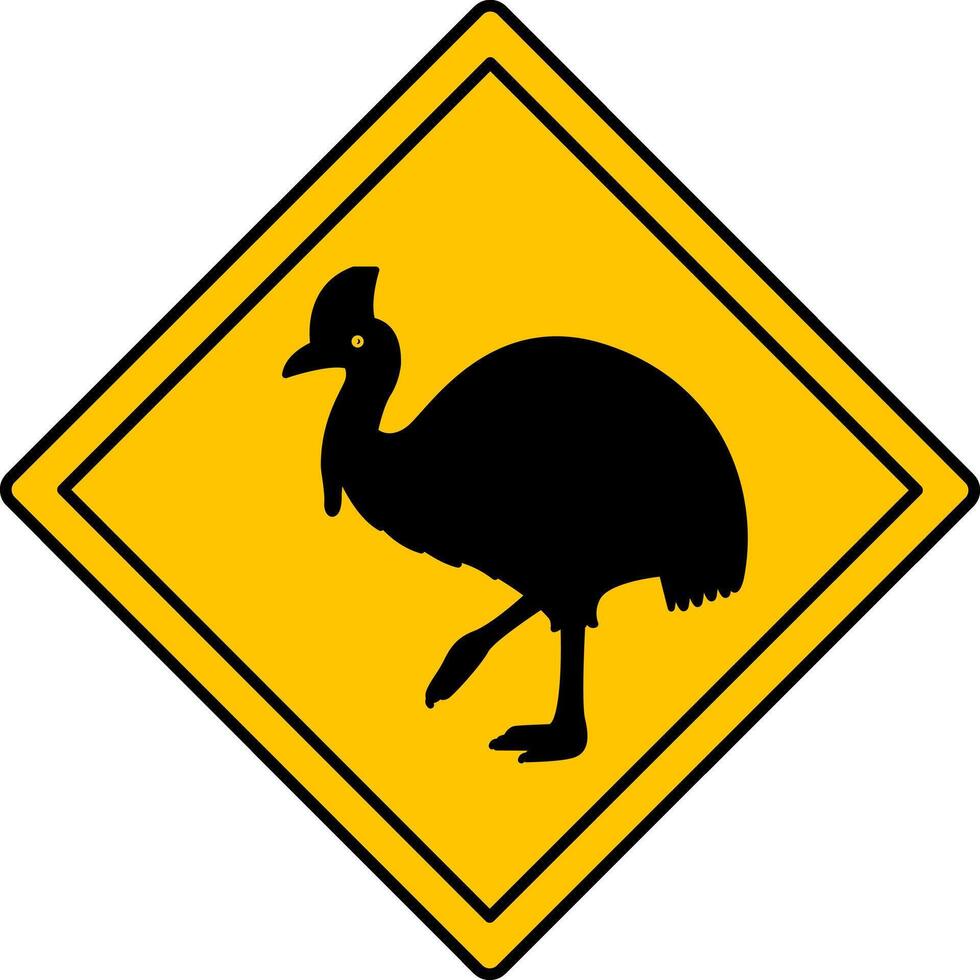 Yellow Cassowary Road Sign. Icon. Bird. Road Sign Warning about Animal Crossing. Zoo Sticker vector