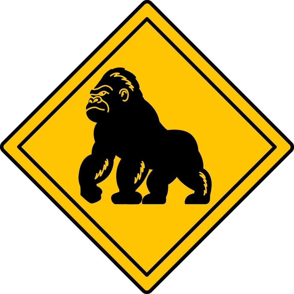 Yellow Road Sign Gorilla. Icon. Monkey. Road Sign Warning about Crossing the Road by Animals. Sticker for Zoo vector