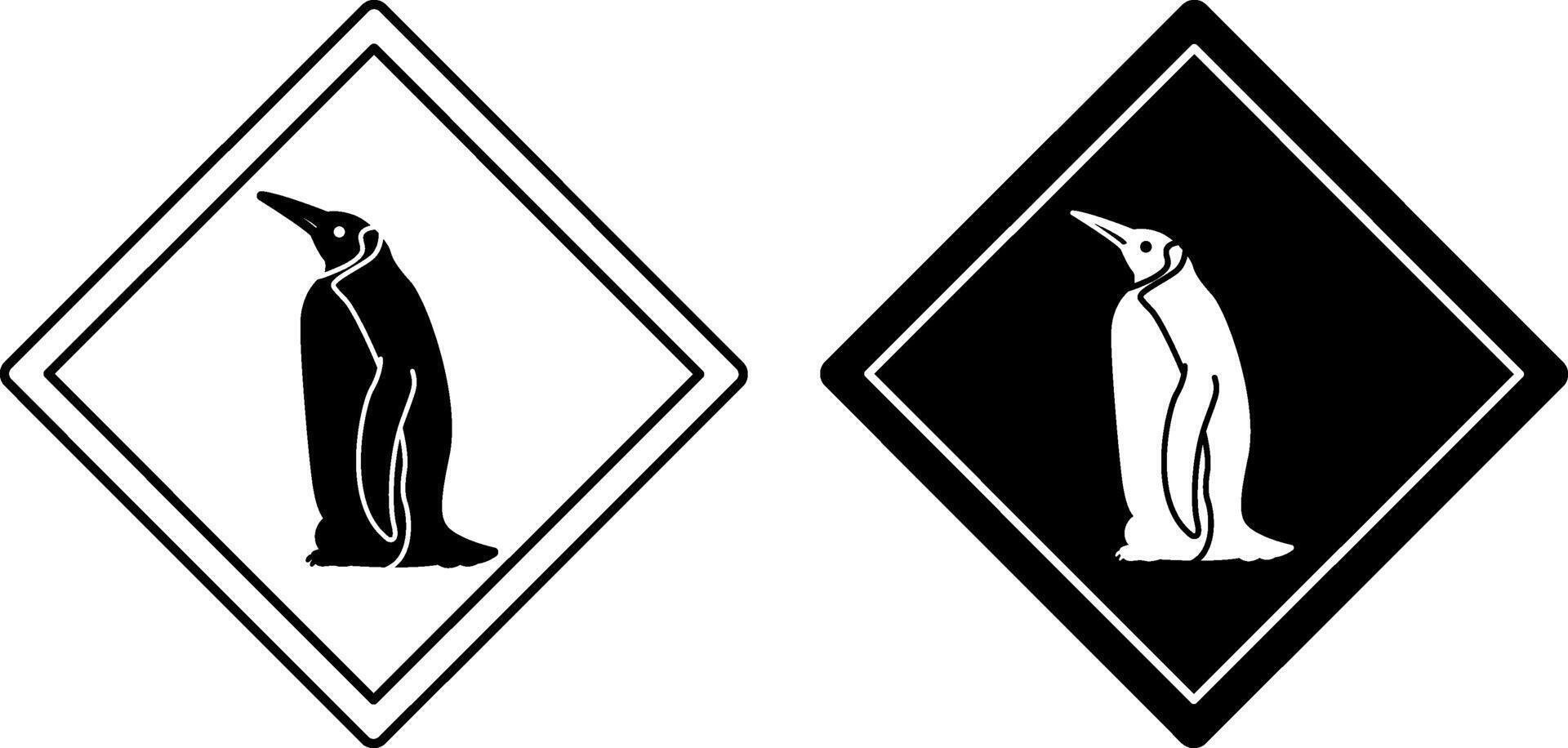 Penguin Road Signs. Black and White Icons. Bird. Road Sign Warning about Crossing the Road by Animals. Sticker for Zoo vector