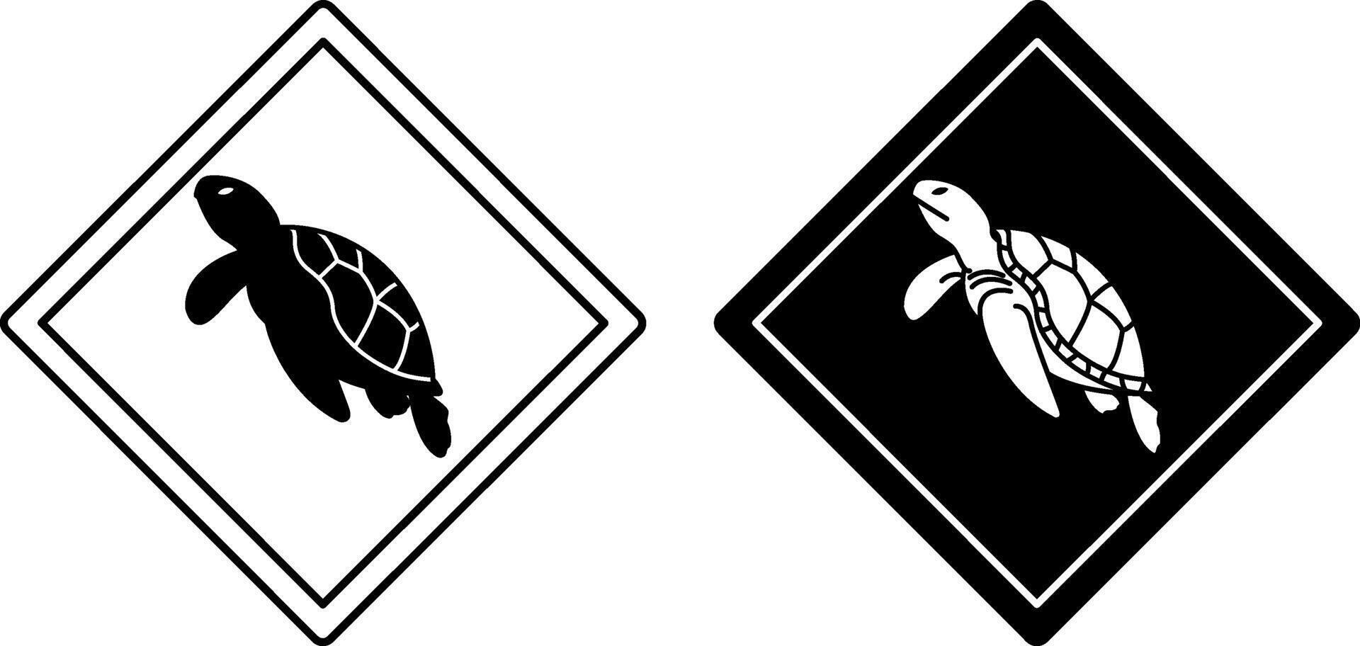 Turtle Road Signs. Black and White Icons. Reptile. Road Sign Warning About Marine Animals. Zoo Sticker vector