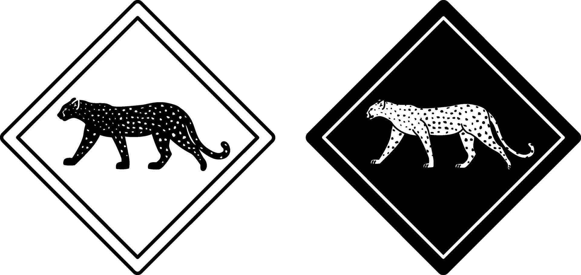Leopard Road Signs. Black and White Icons. Wild Cat, Predator. Road Sign Warning Animals Crossing the Road. Zoo Sticker vector