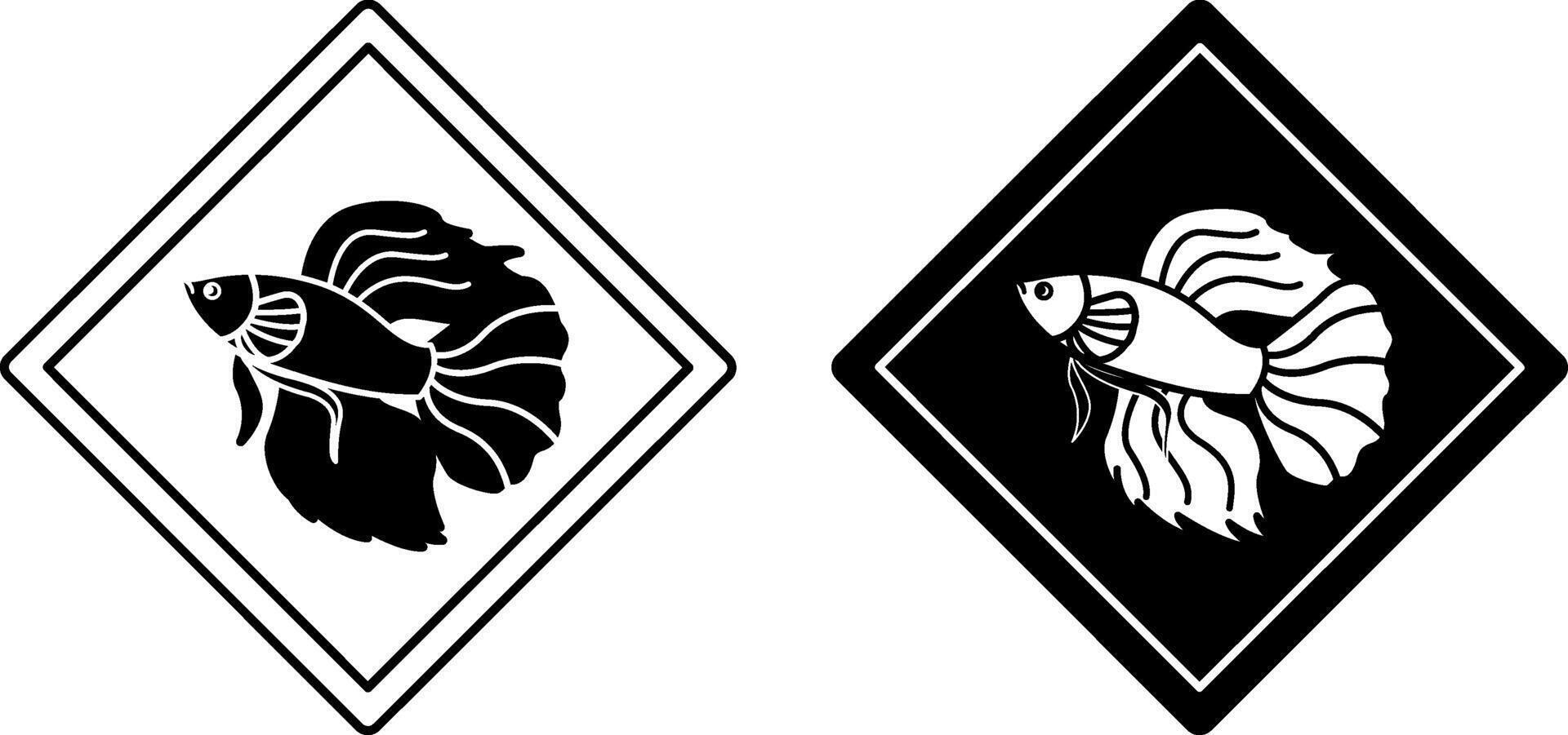 Beta Fish Road Signs. Black and White Icons. Road Sign Warning About Marine Animals. Zoo Sticker vector
