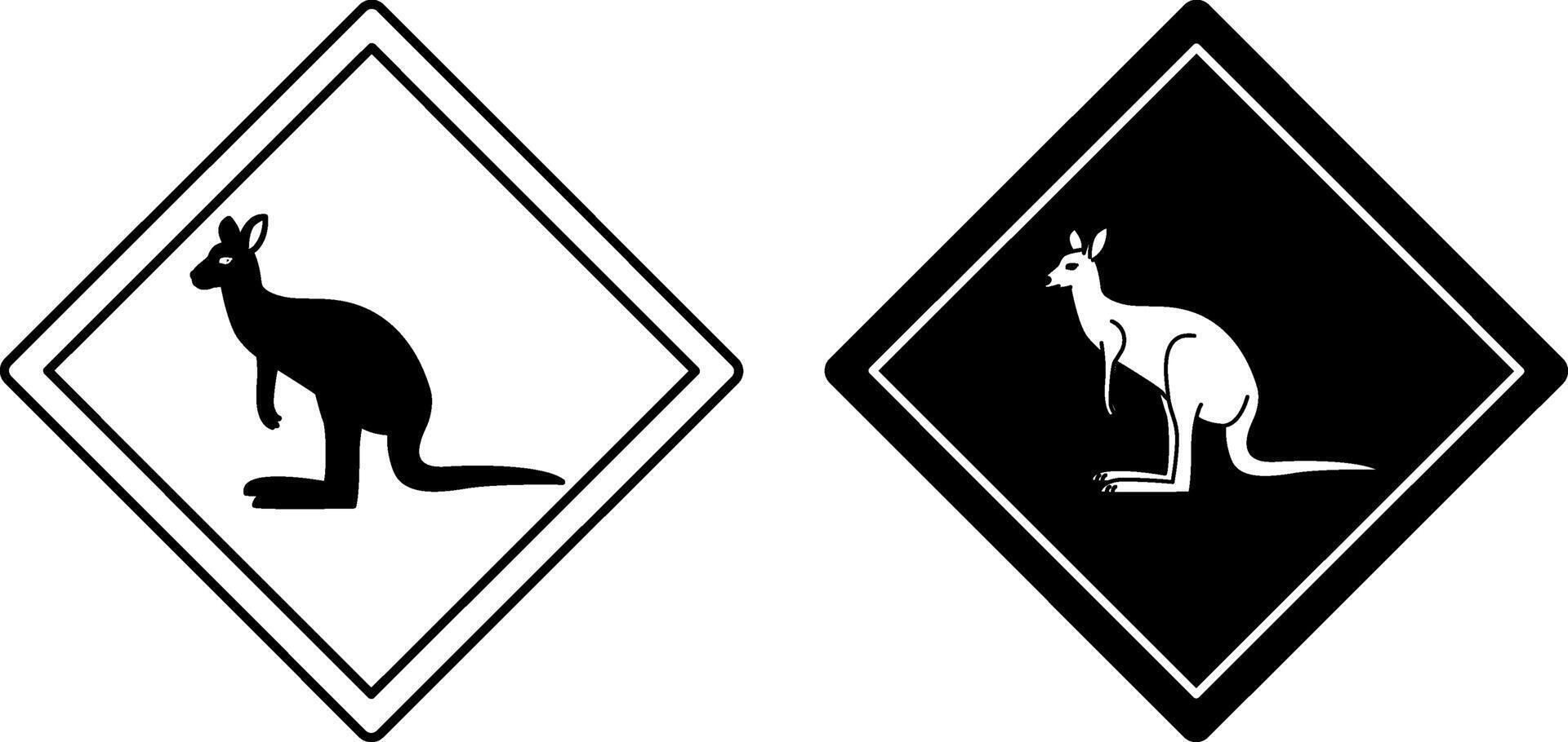 Kangaroo Road Signs. Black and White Icons. Road Sign Warning About Animals Crossing the Road. Zoo Sticker vector