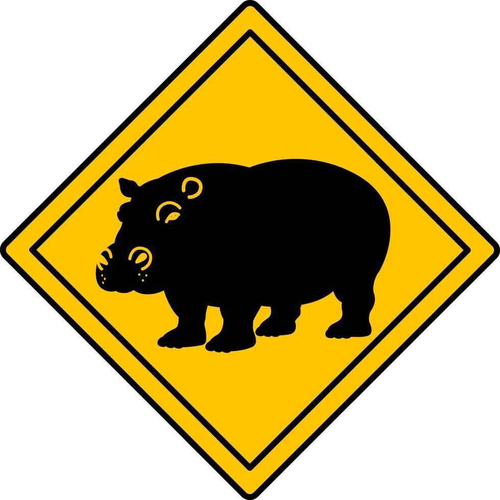 Yellow Road Sign Hippopotamus. Icon. Hippopotamus. Road Sign Warning about Crossing the Road by Animals. Sticker for Zoo vector