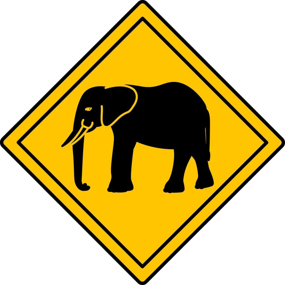 Yellow Road Sign Elephant. Icon. Road Sign Warning about Crossing the Road by Animals. Sticker for Zoo vector