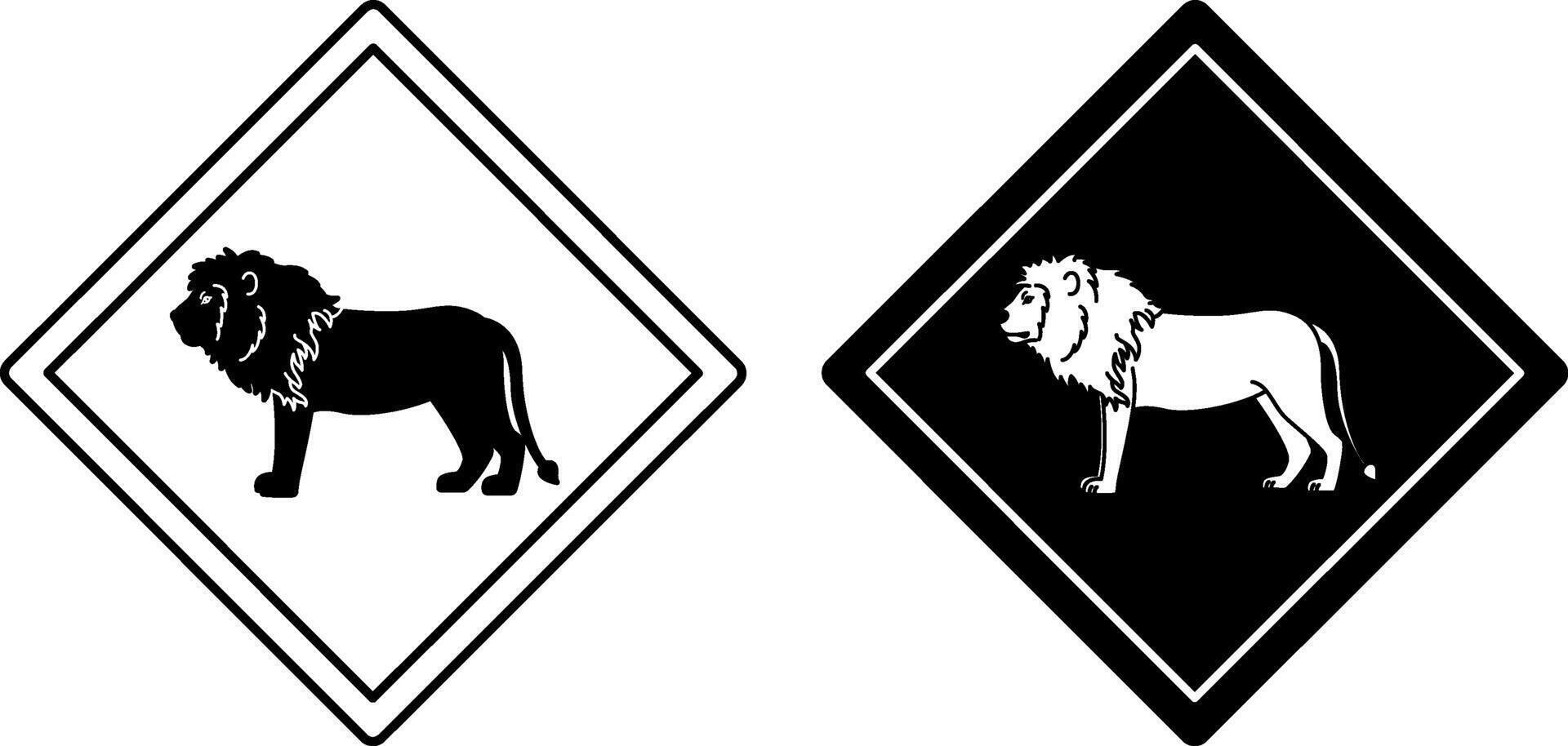Lion Road Signs. Black and White Icons. Wild Cat. Road Sign Warning about Crossing the Road by Animals. Sticker for Zoo vector