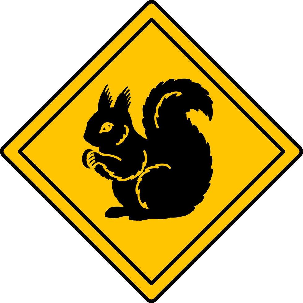 Yellow Road Sign Squirrel. Icon. Road Sign Warning about Crossing the Road by Animals. Sticker for Zoo vector