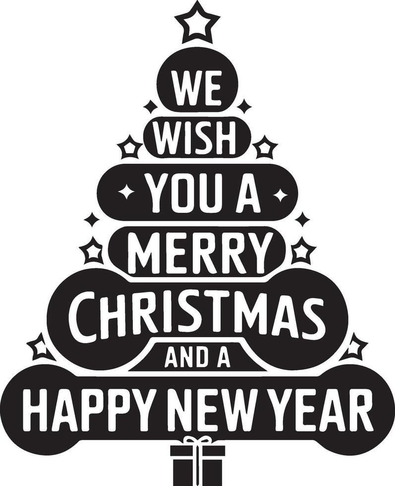 christmas tree gold black icon elements lettering white background vector