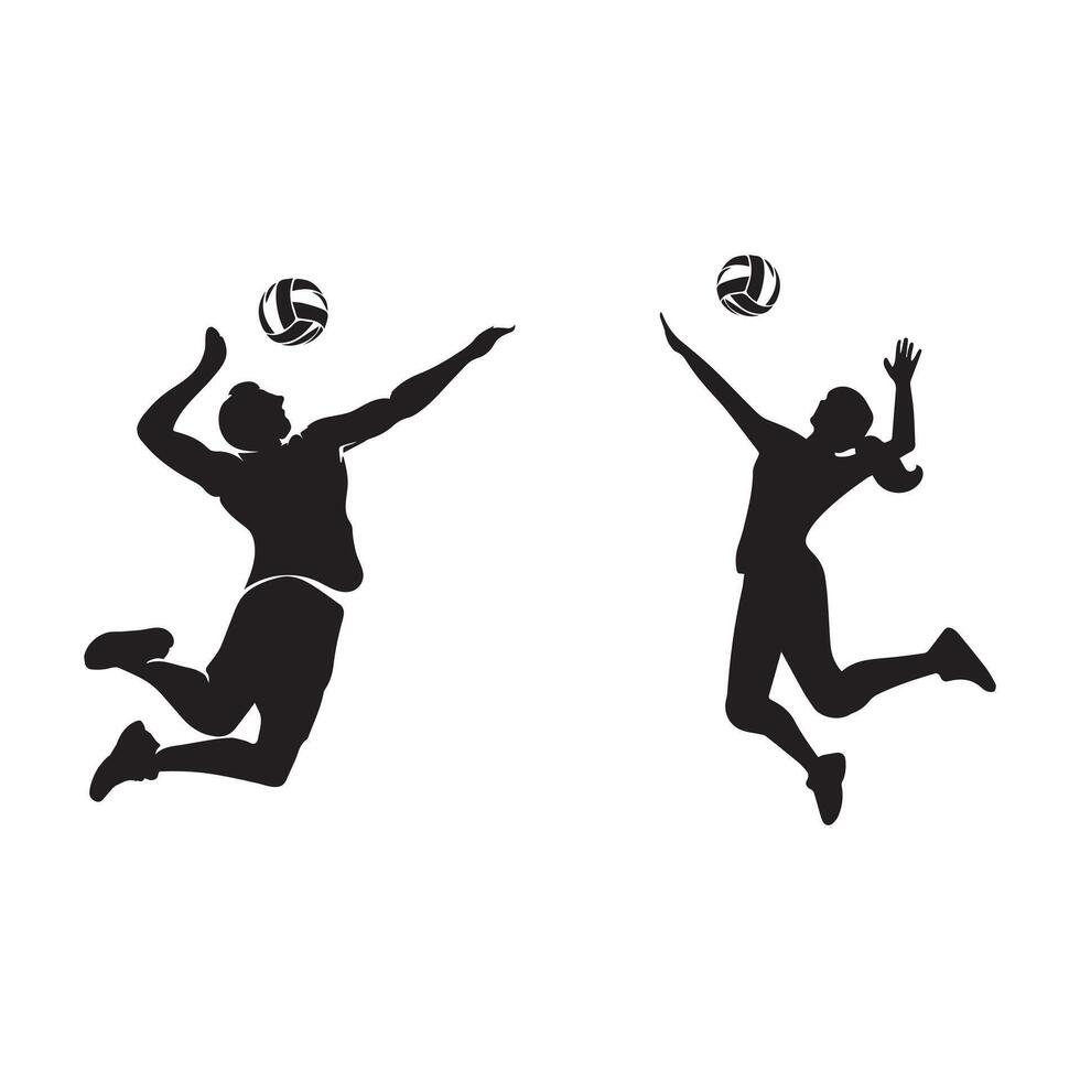 Volleyball Player Icon Set Male Female in Action Silhouette vector