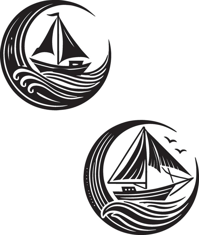 black and white silhouette of a sailboat. vector