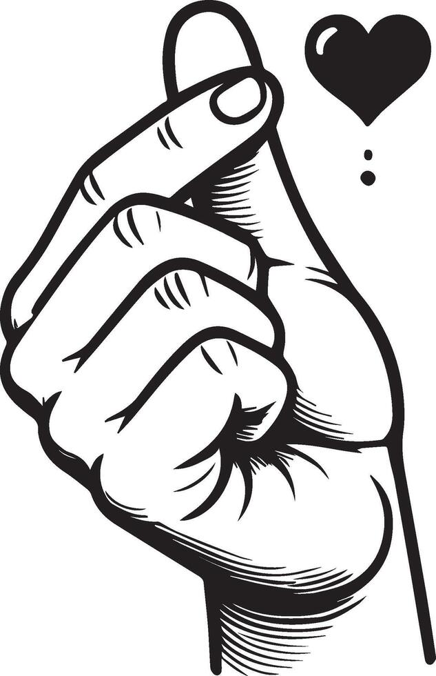 A hand, outlined in black, makes a Korean heart gesture vector