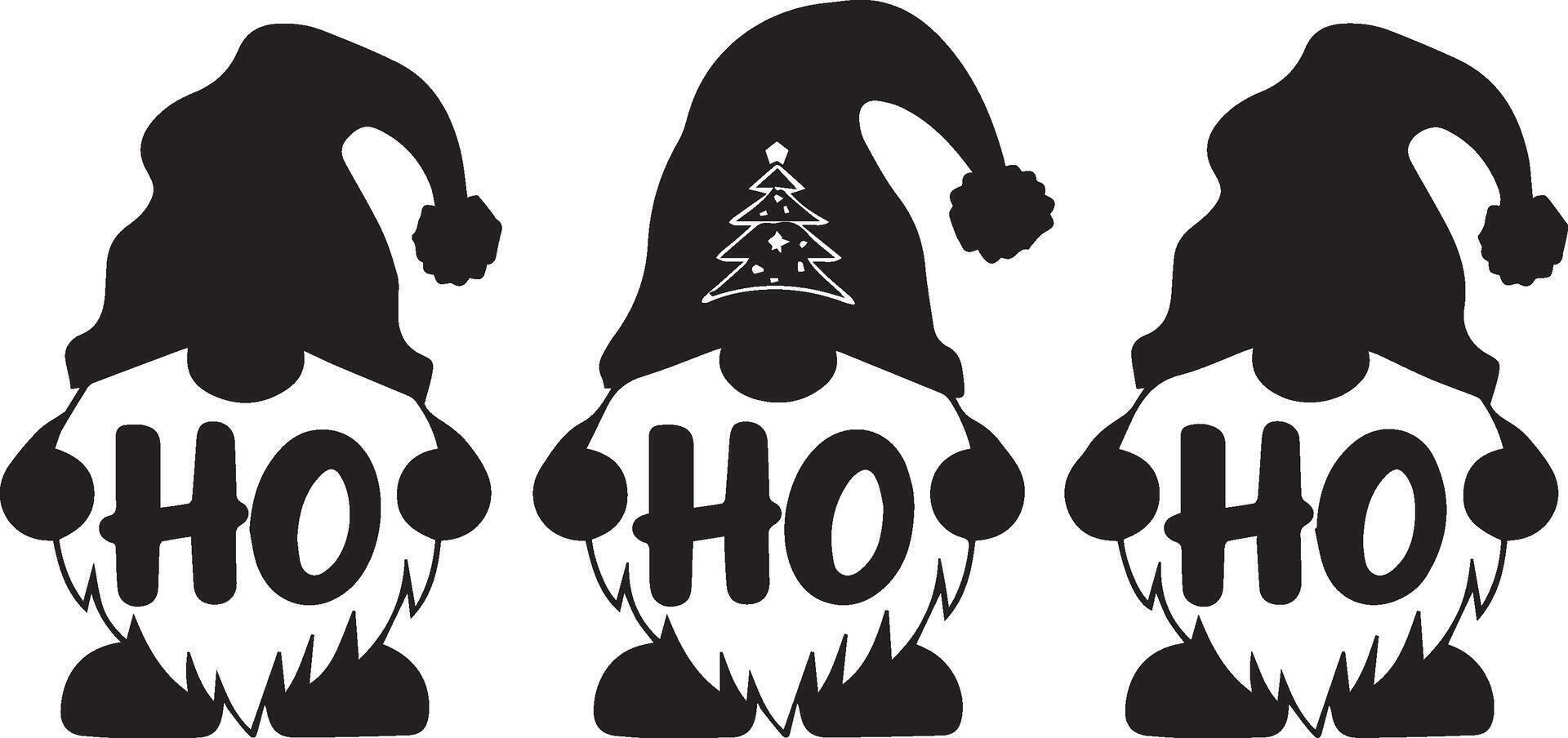 Three Christmas gnomes are arranged horizontally vector