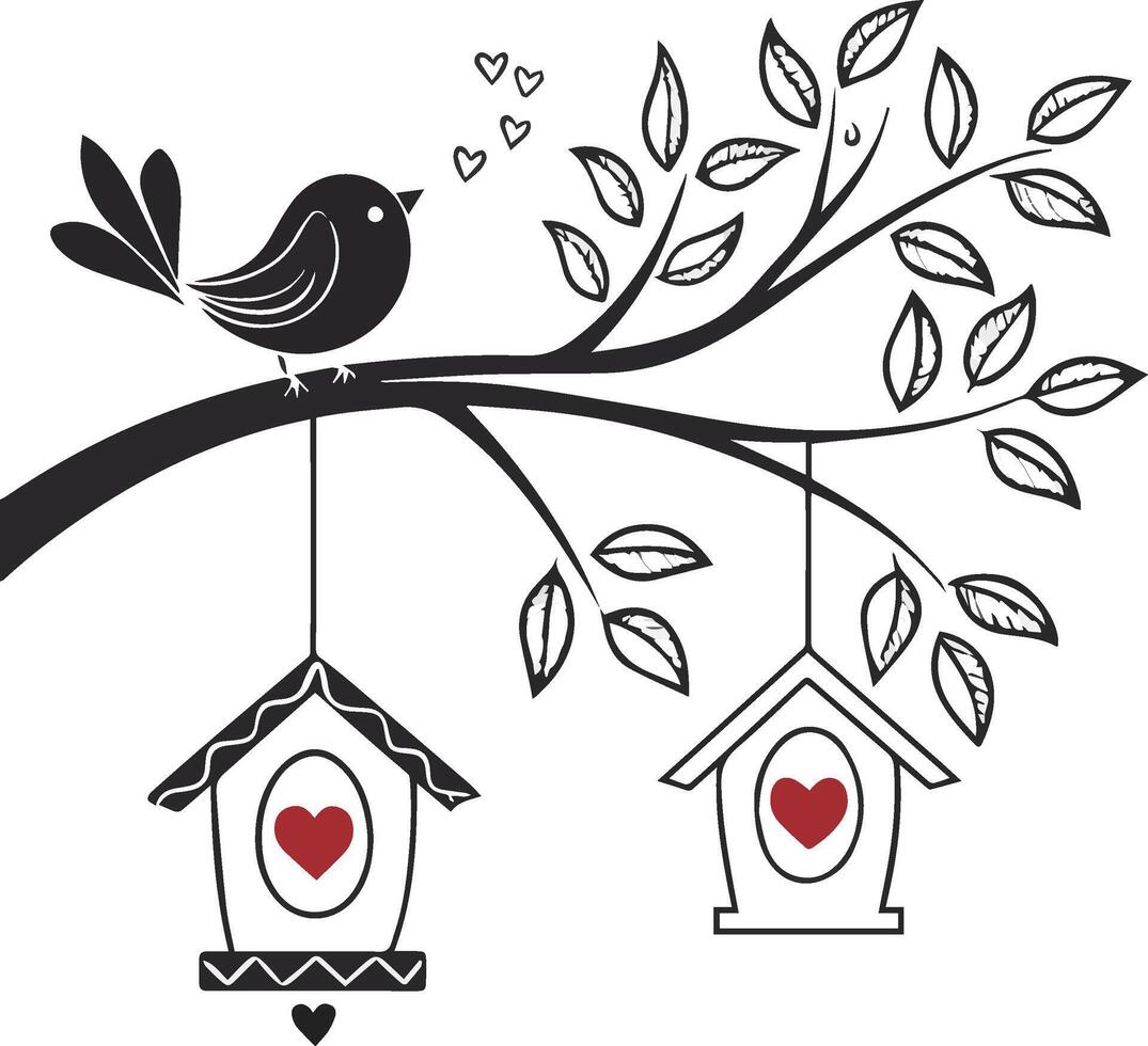 Birds in Love on a Birdhouse vector