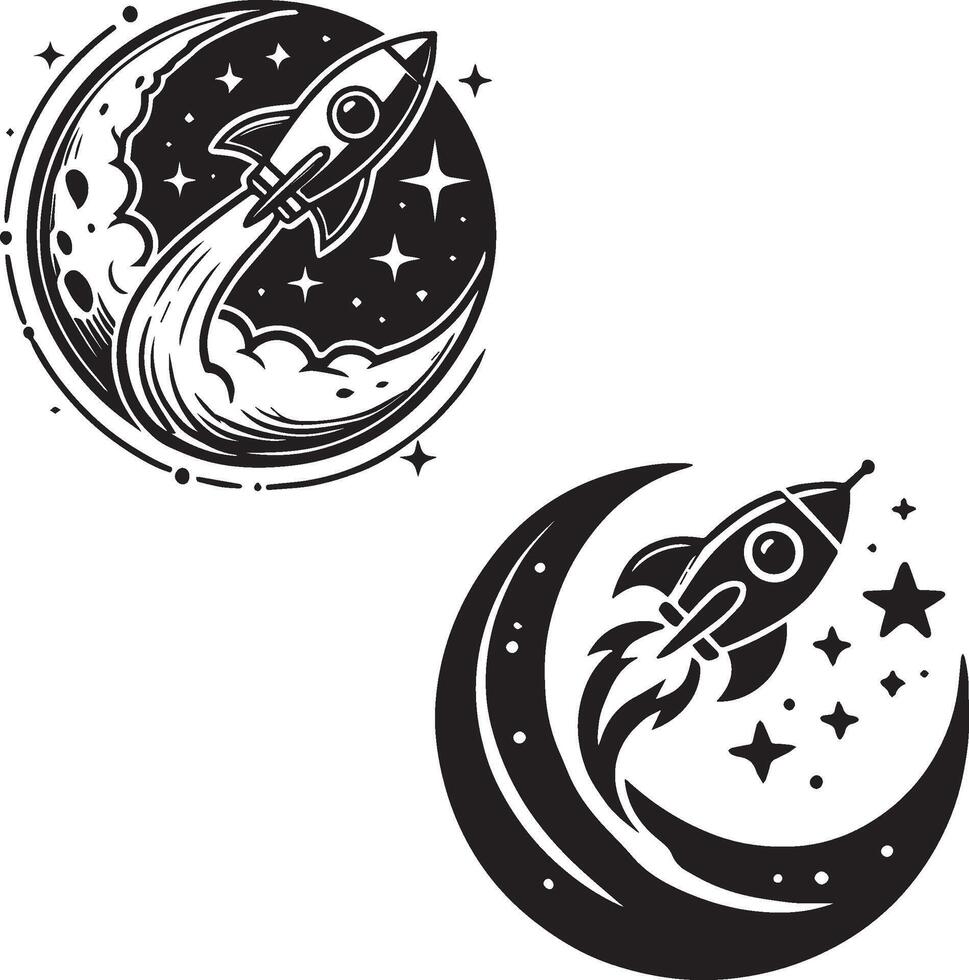 rocket silhouette icon set style white background vector
