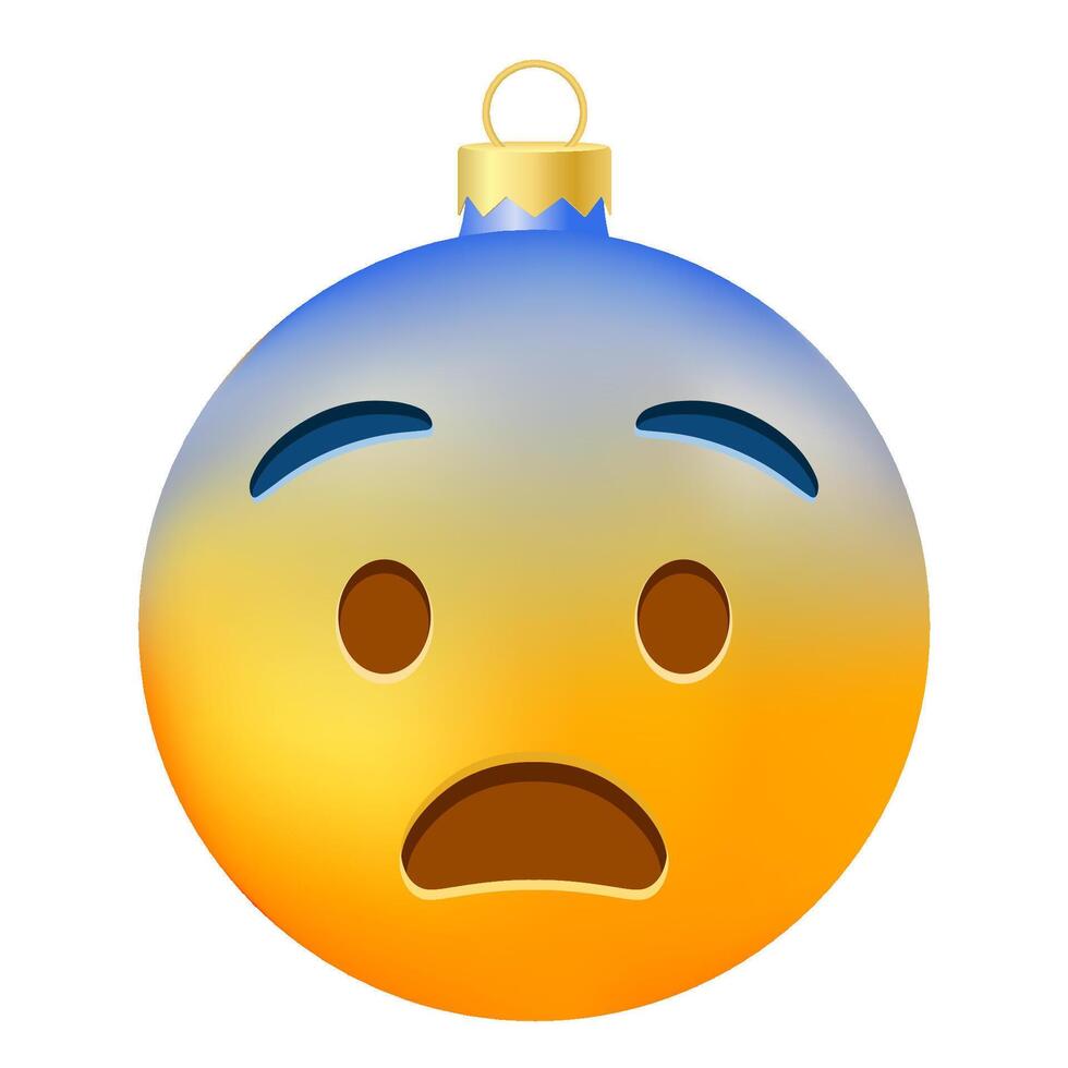 Emoji Christmas tree ball with sad or fear face vector